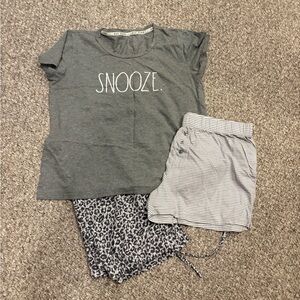 Rae Dunn Gray Pajama Set with Striped and Leopard Print